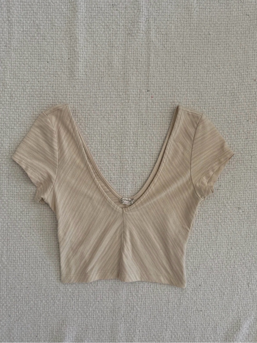 Free People Neutral Beige V-Neck Ribbed Crop Top